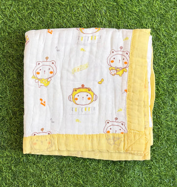 Muslin Receiving Blanket - Yellow Border with Music Theme 100*100 cm