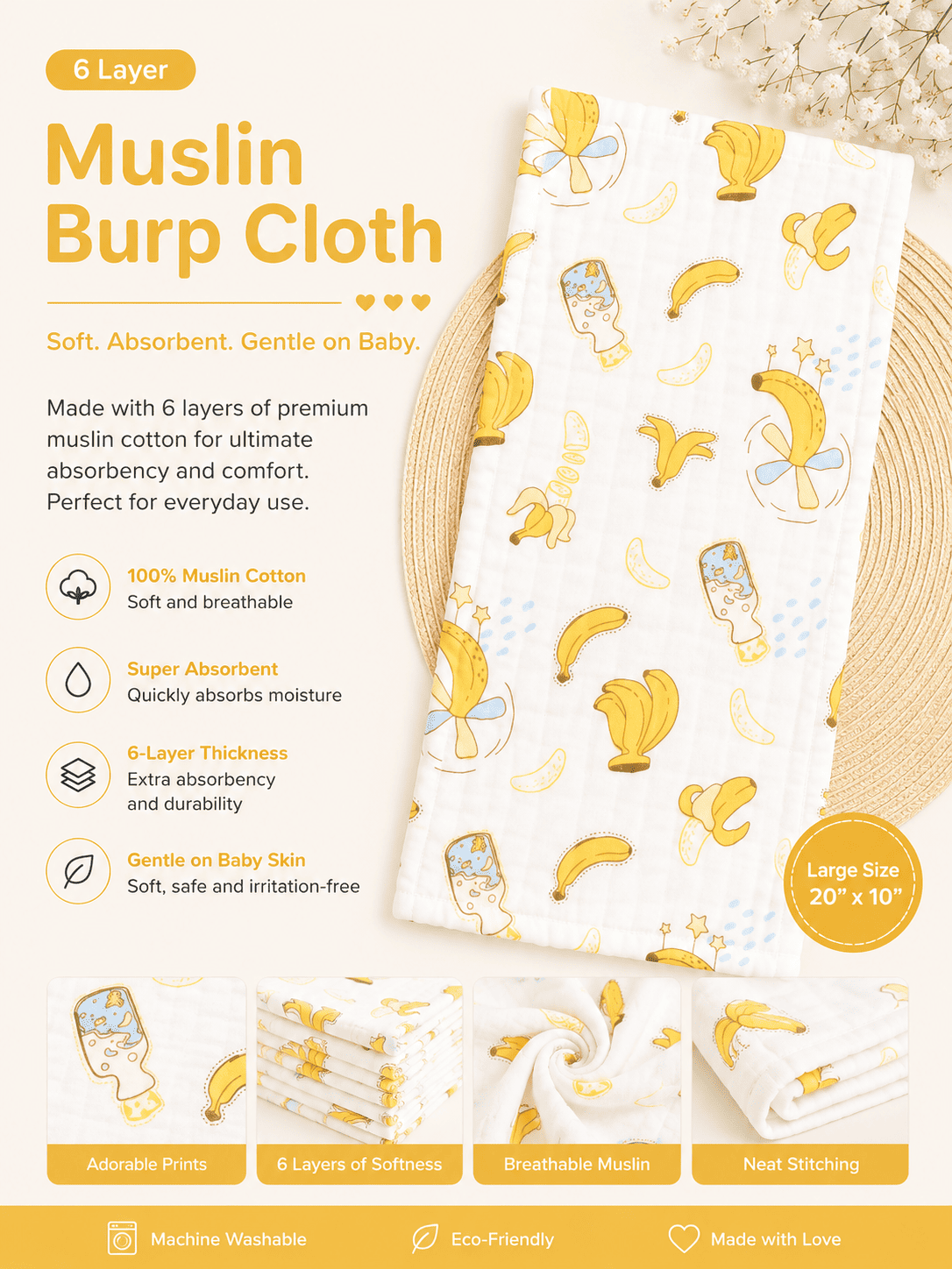 6 Layer Muslin Burp Cloth