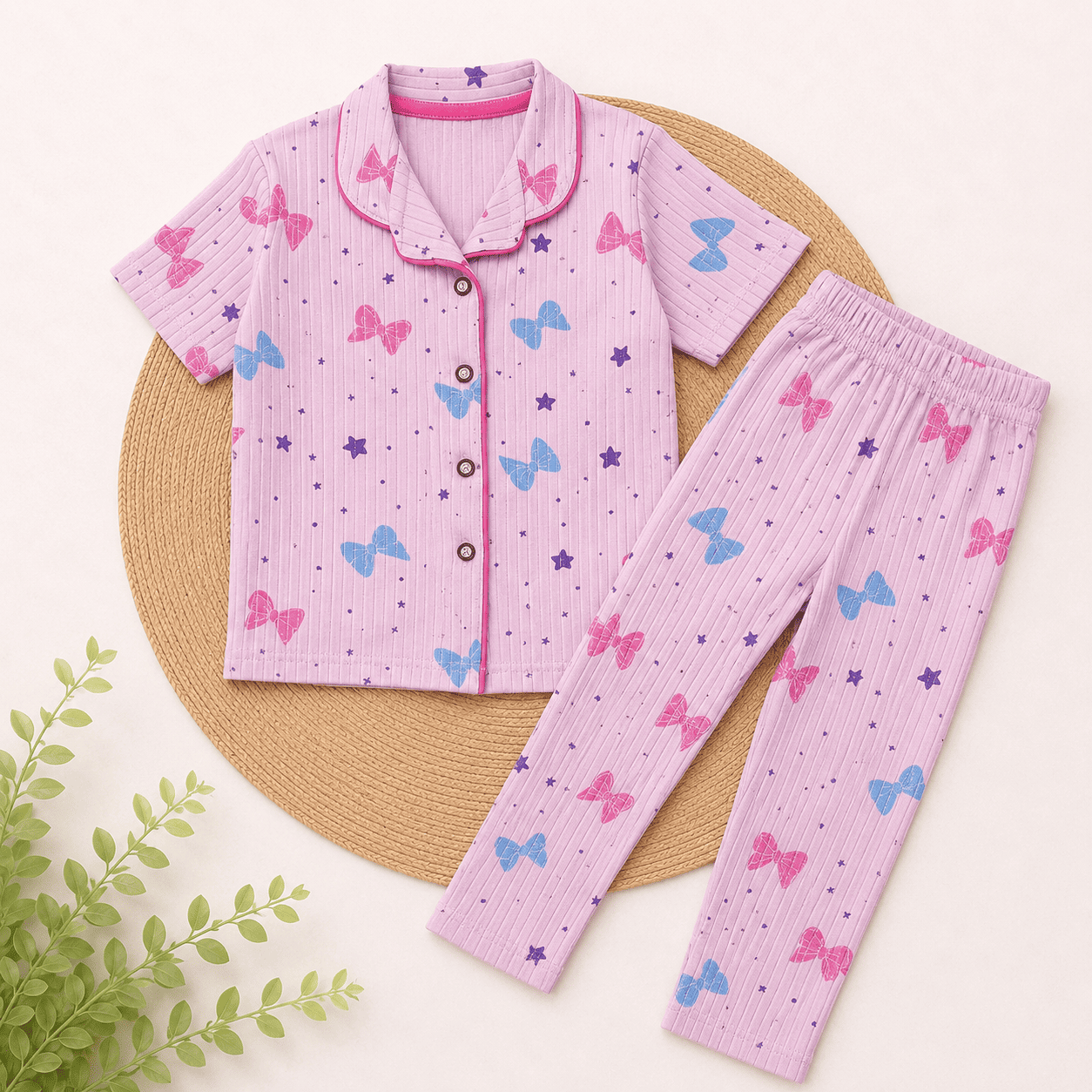 Half Sleeve Kids Night Suit - Pink Bow