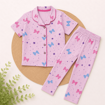 Half Sleeve Kids Night Suit - Pink Bow