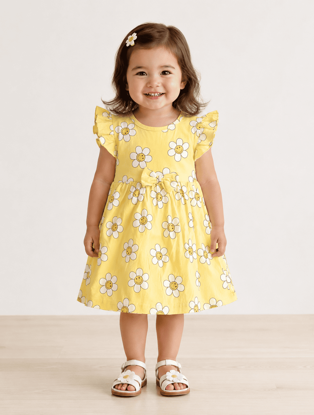 Frill Sleeve Frock - Yellow flower