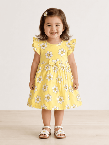 Frill Sleeve Frock - Yellow flower