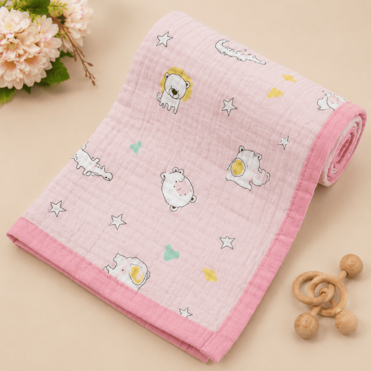 Muslin Receiving Blanket - Pink Animals