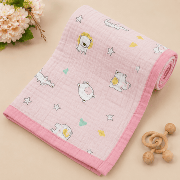 Muslin Receiving Blanket - Pink Animals