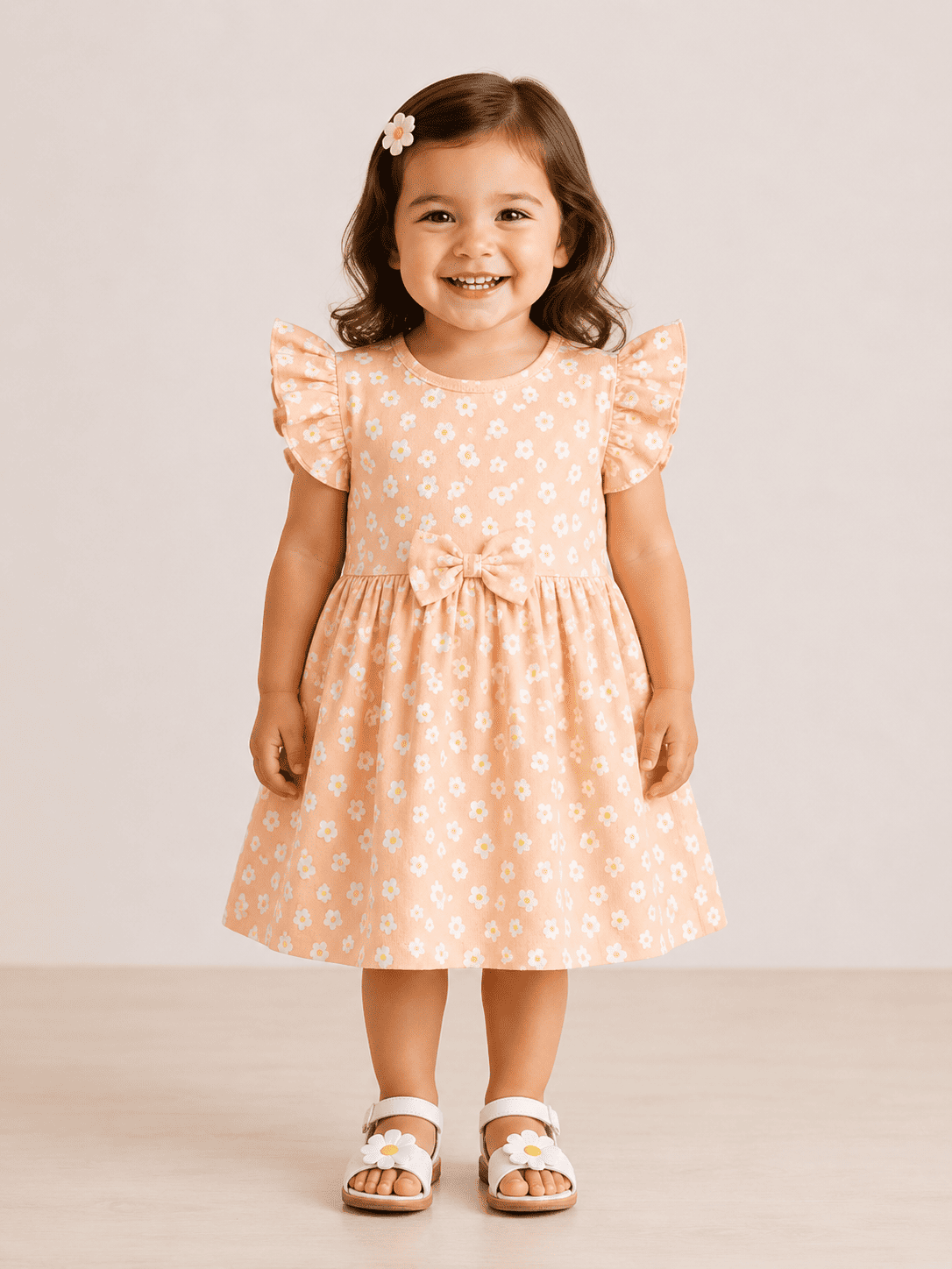 Frill Sleeve Frock - Orange Flower