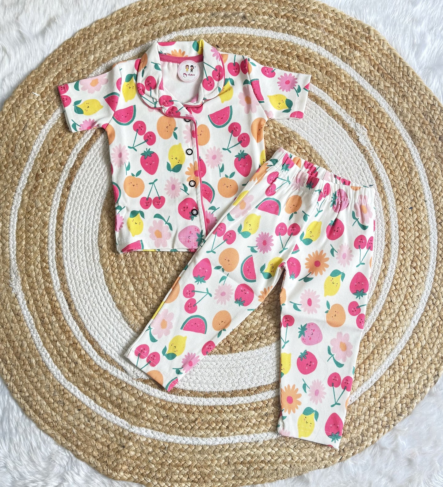 Half Sleeve Kids Night Suit -     Fruity Garden Print