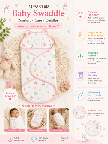 Velcro Swaddle - Pink Border