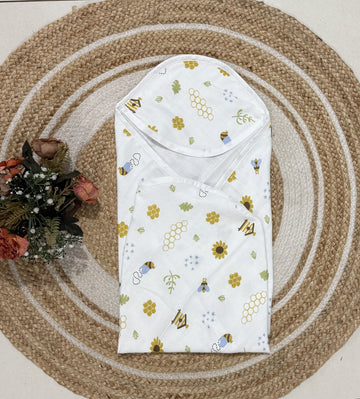 Muslin 2 layer Hooded Towel- Honeybee