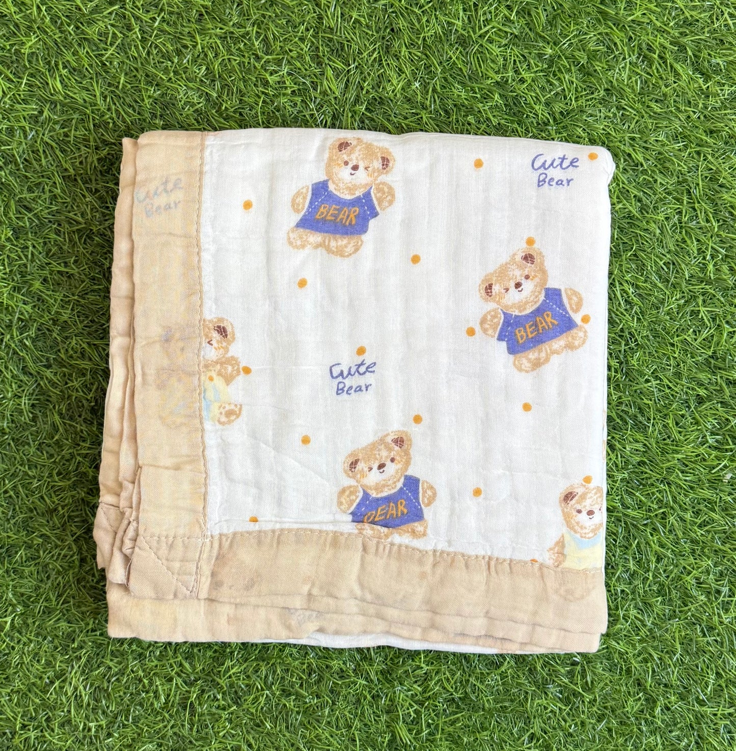 Muslin Receiving Blanket - Sandal Border with Teddy Bear 100*100 cm