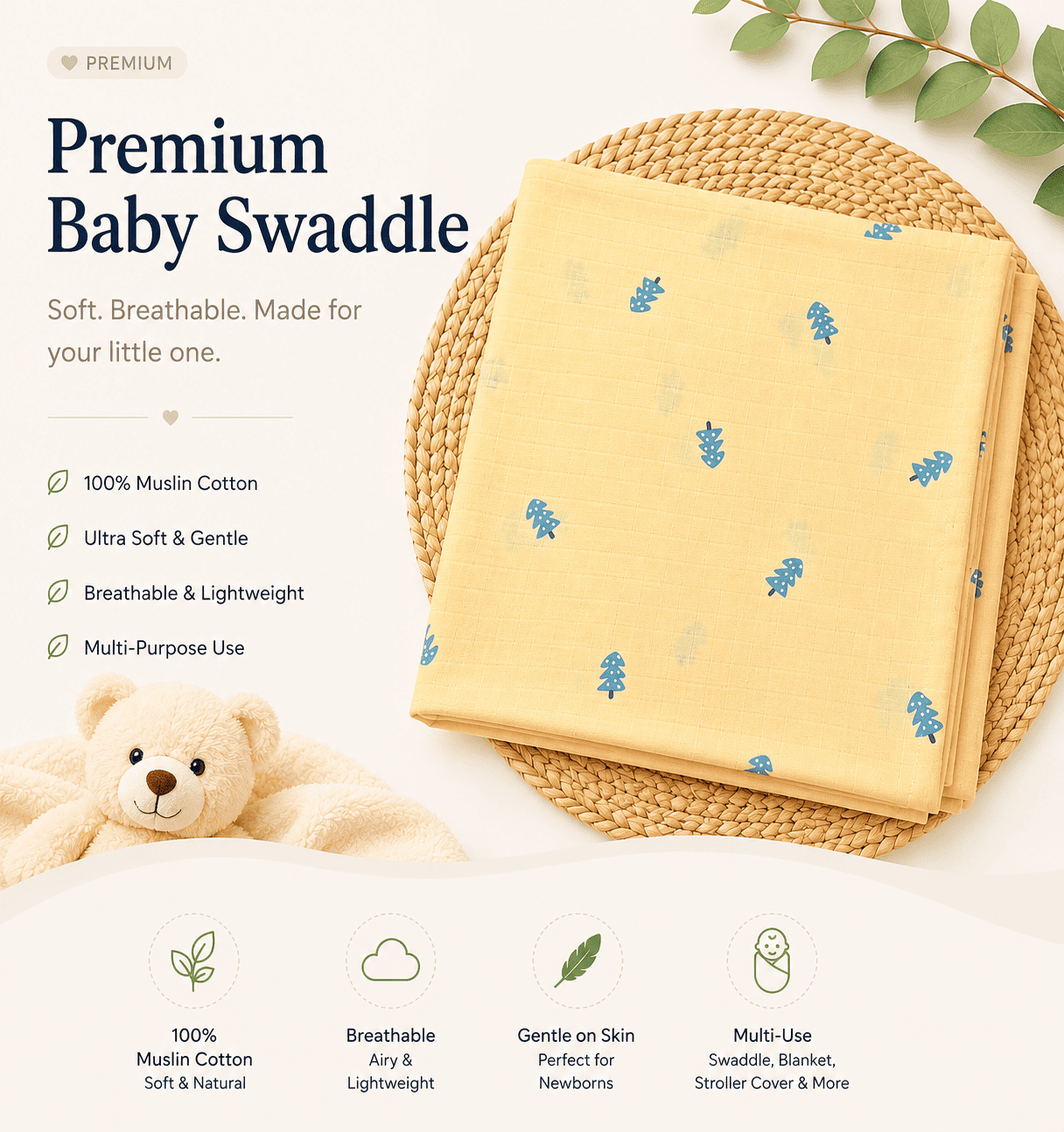 Premium Muslin Swaddle - Yellow