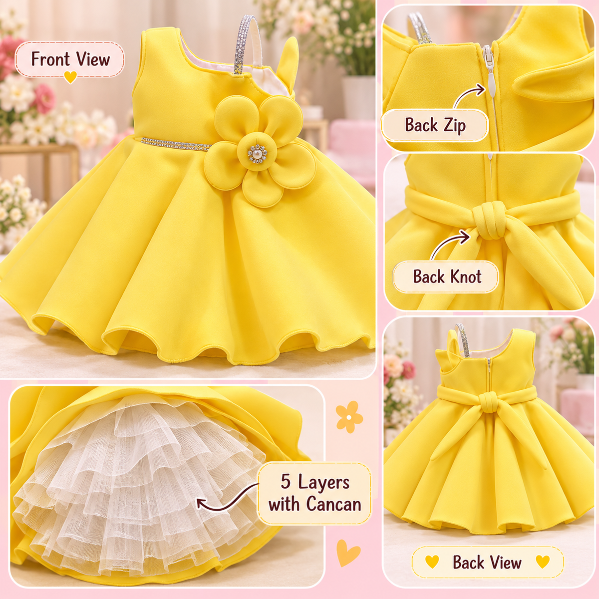 Premium Scuba Frock with Flair - Yellow(Baby)