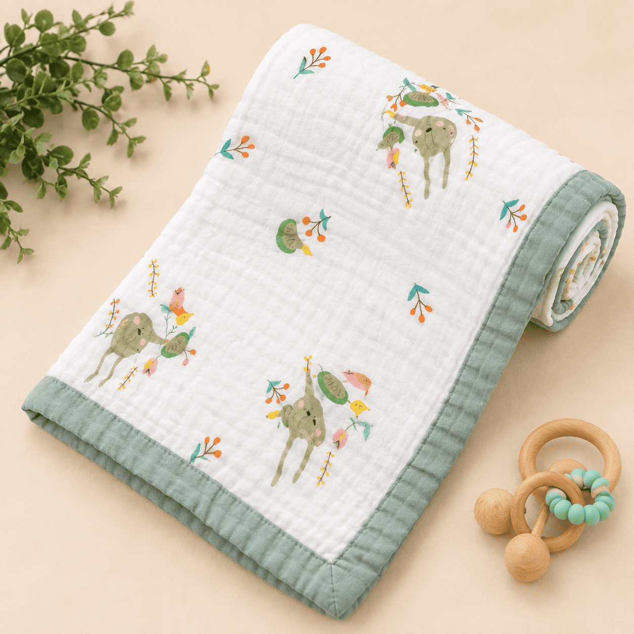 Muslin Receiving Blanket - Elephant Garden