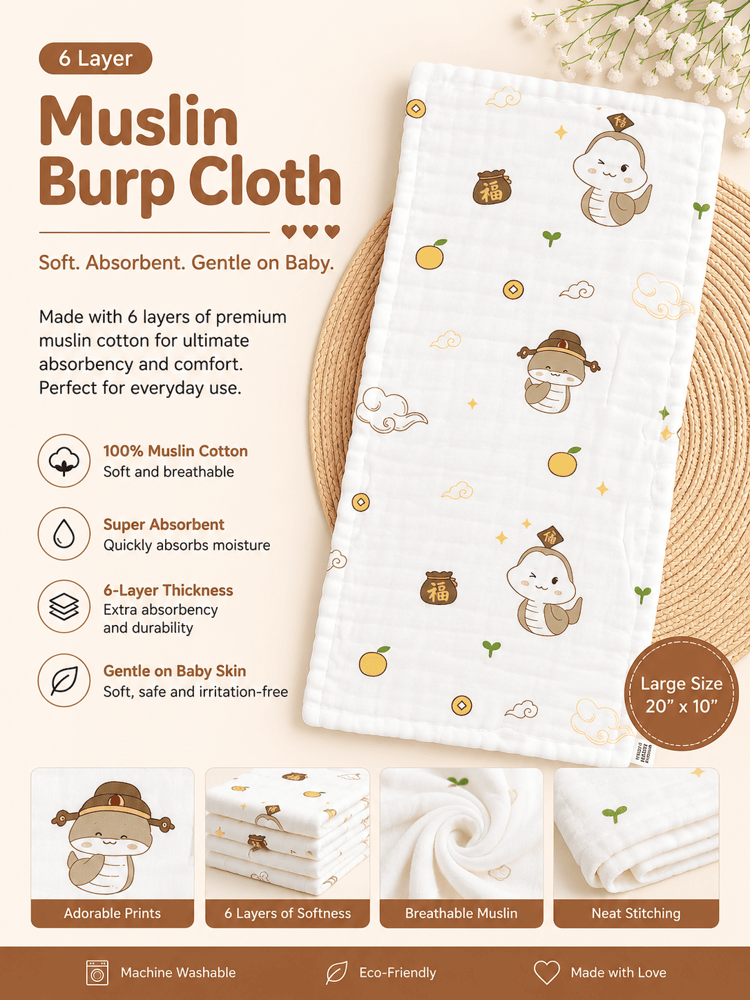6 Layer Muslin Burp Cloth