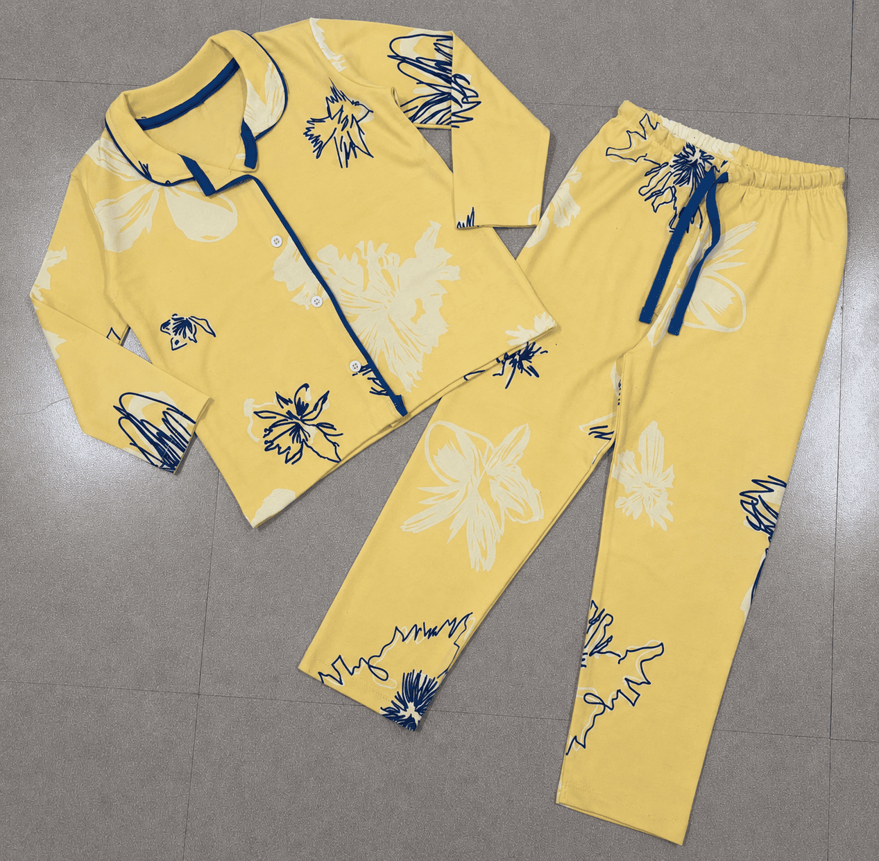 Premium Full Sleeve Night Suit - Yellow Flower
