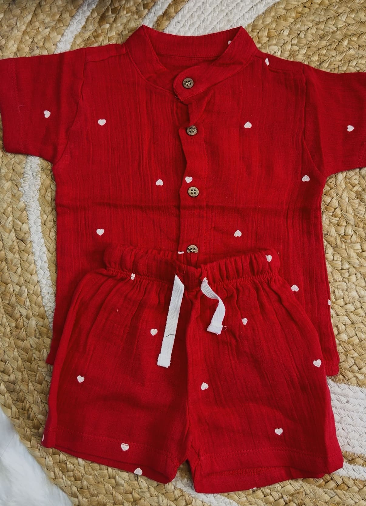 Premium Muslin Co-Ord Set for Boys - Red Colour