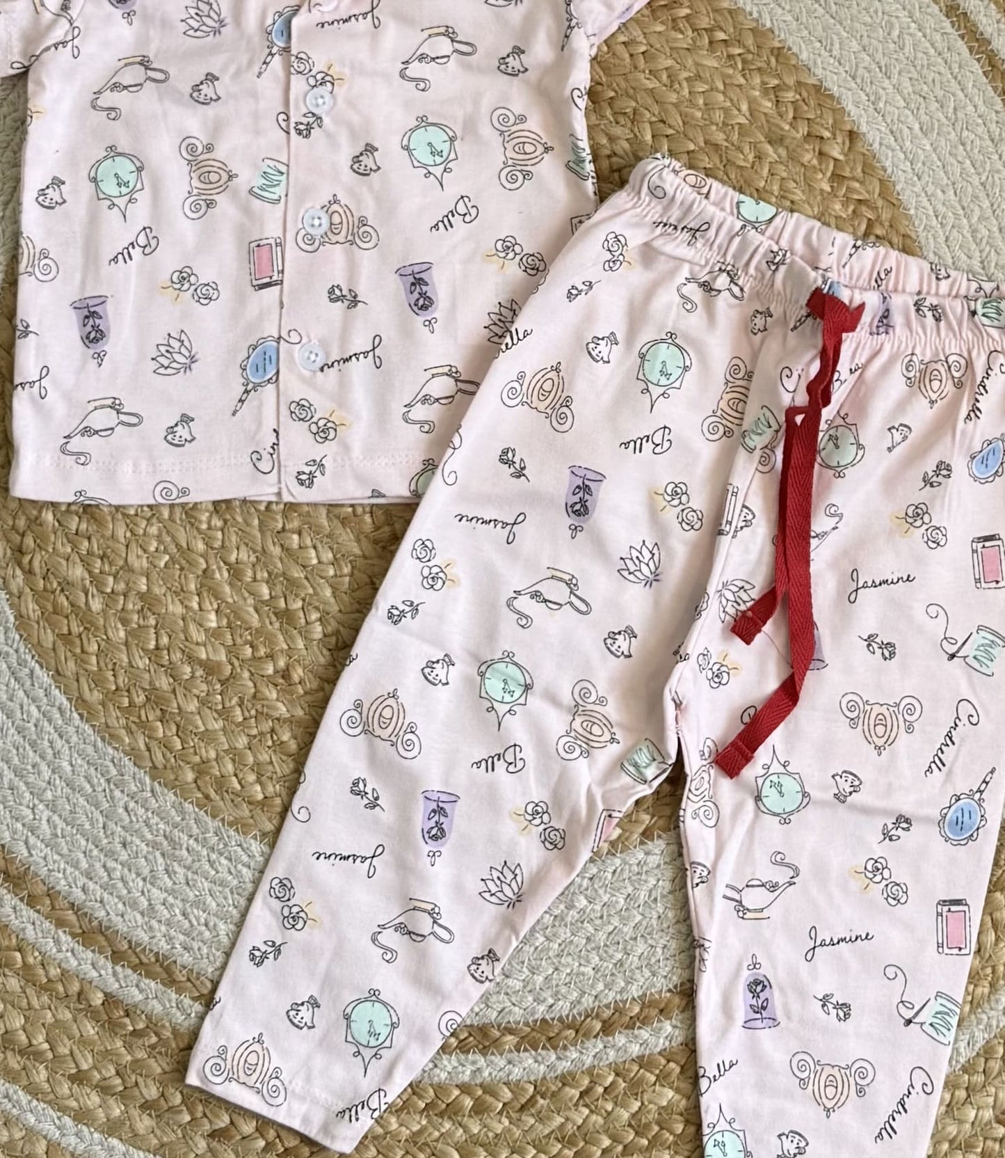 Half Sleeve Kids Night Suit - Light Pink Doodle
