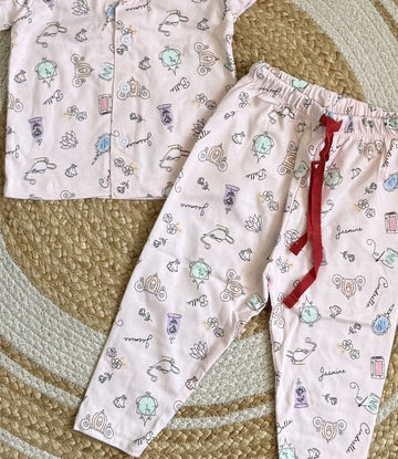 Half Sleeve Kids Night Suit - Light Pink Doodle