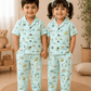 Half Sleeve Kids Night Suit Pure Cotton - Pastel Green Bus