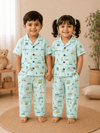 Half Sleeve Kids Night Suit Pure Cotton - Pastel Green Bus