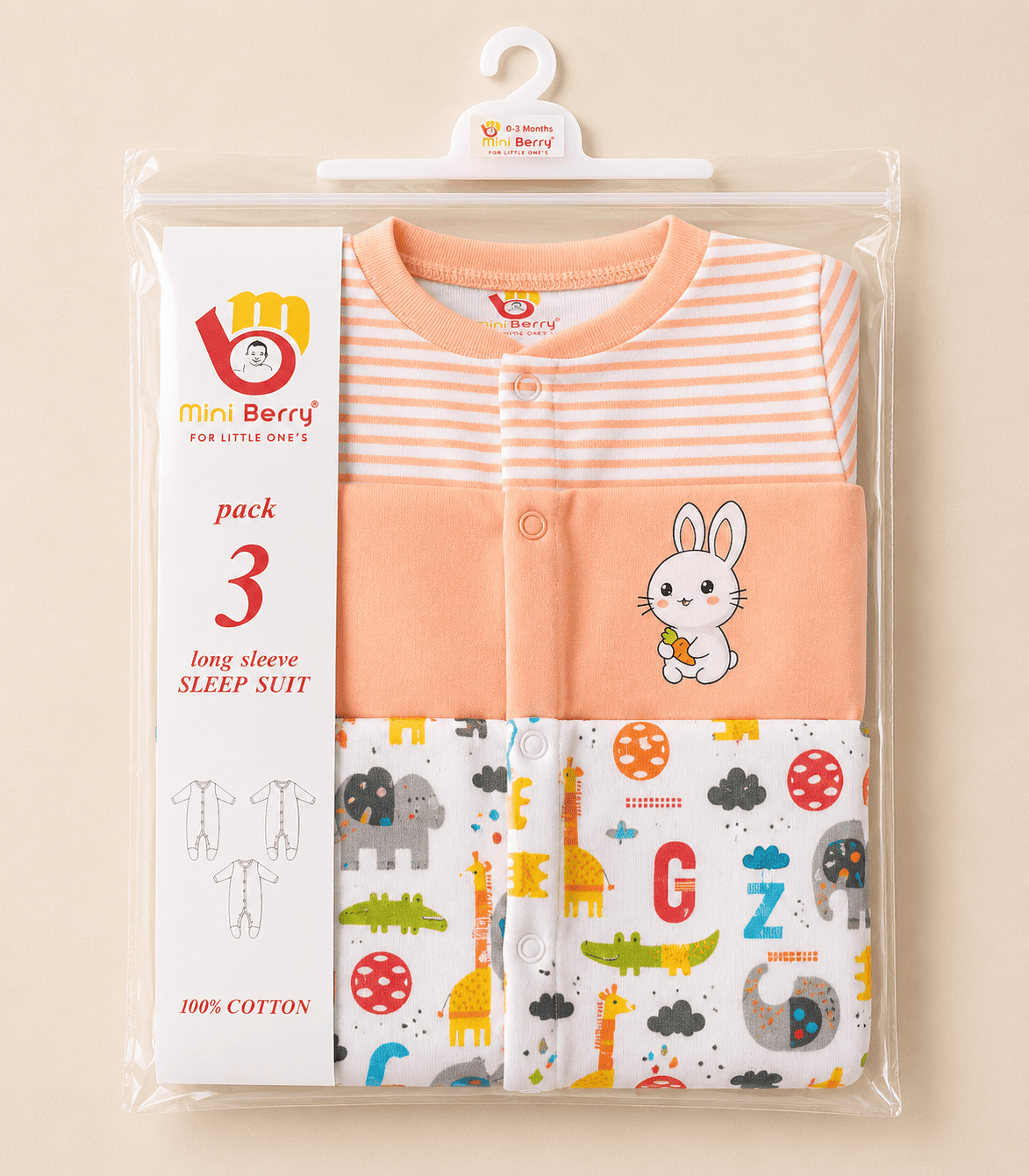 3 Piece Romper Set Soft Cotton - Orange