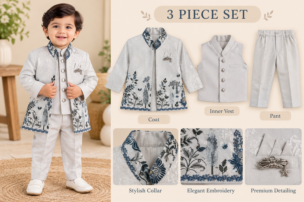 Premium Embroidered 3-Piece Coat Suit Set