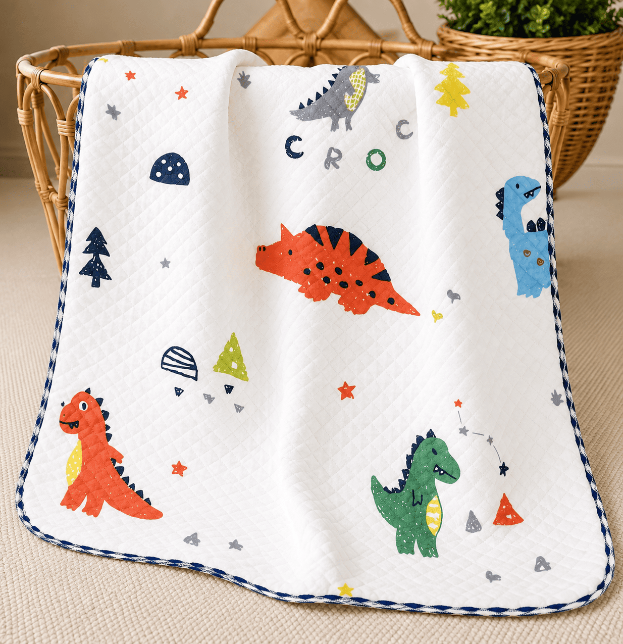 4 Layer Receiving Blanket - Dinosaur