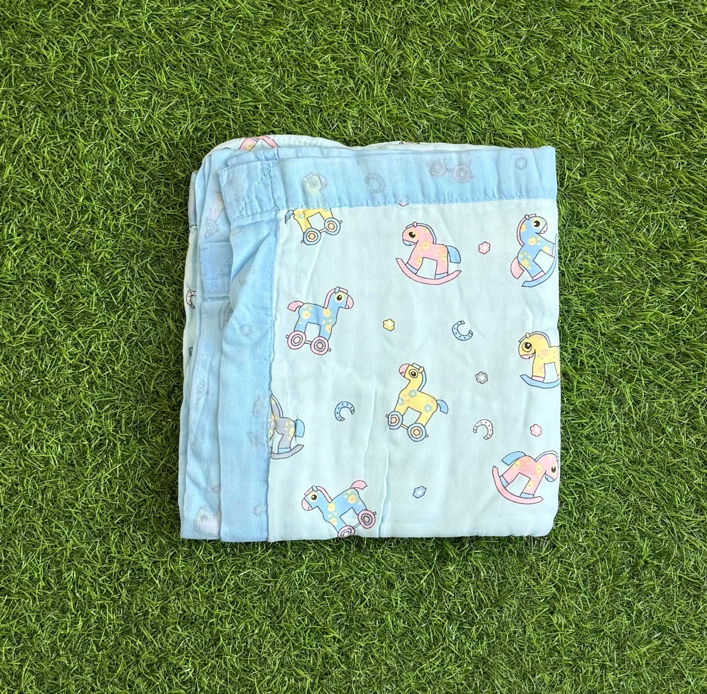Muslin Receiving Blanket - Blue Border with Unicorn 110*110 cm
