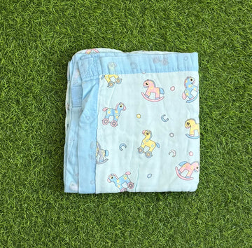 Muslin Receiving Blanket - Blue Border with Unicorn 110*110 cm