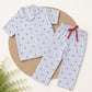 Half Sleeve Kids Night Suit Pure Cotton - Blue Stripes with Cherry