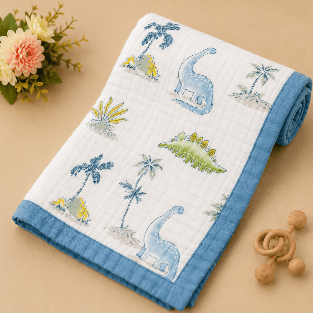 Muslin Receiving Blanket - Dinosaur with Tree