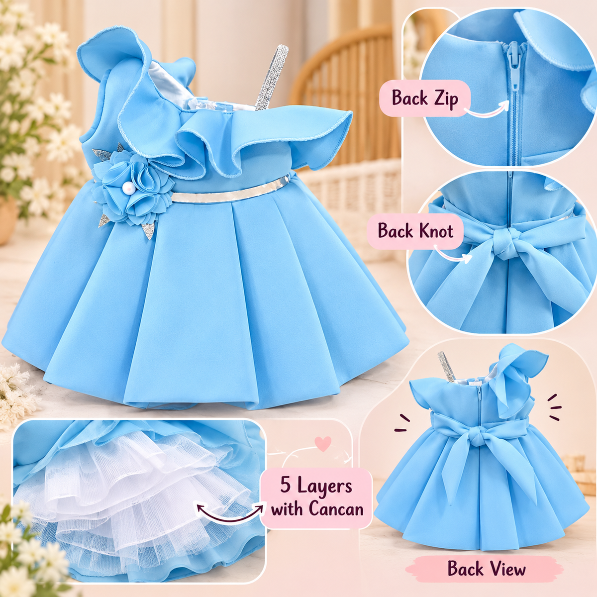 Premium Scuba Frock with Flair - Blue (Baby)