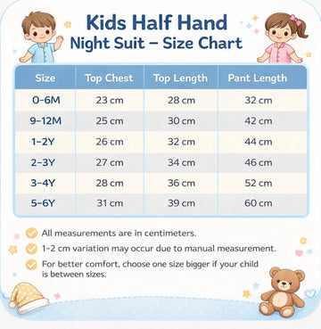 Half Sleeve Kids Night Suit - Blue with Cartoon