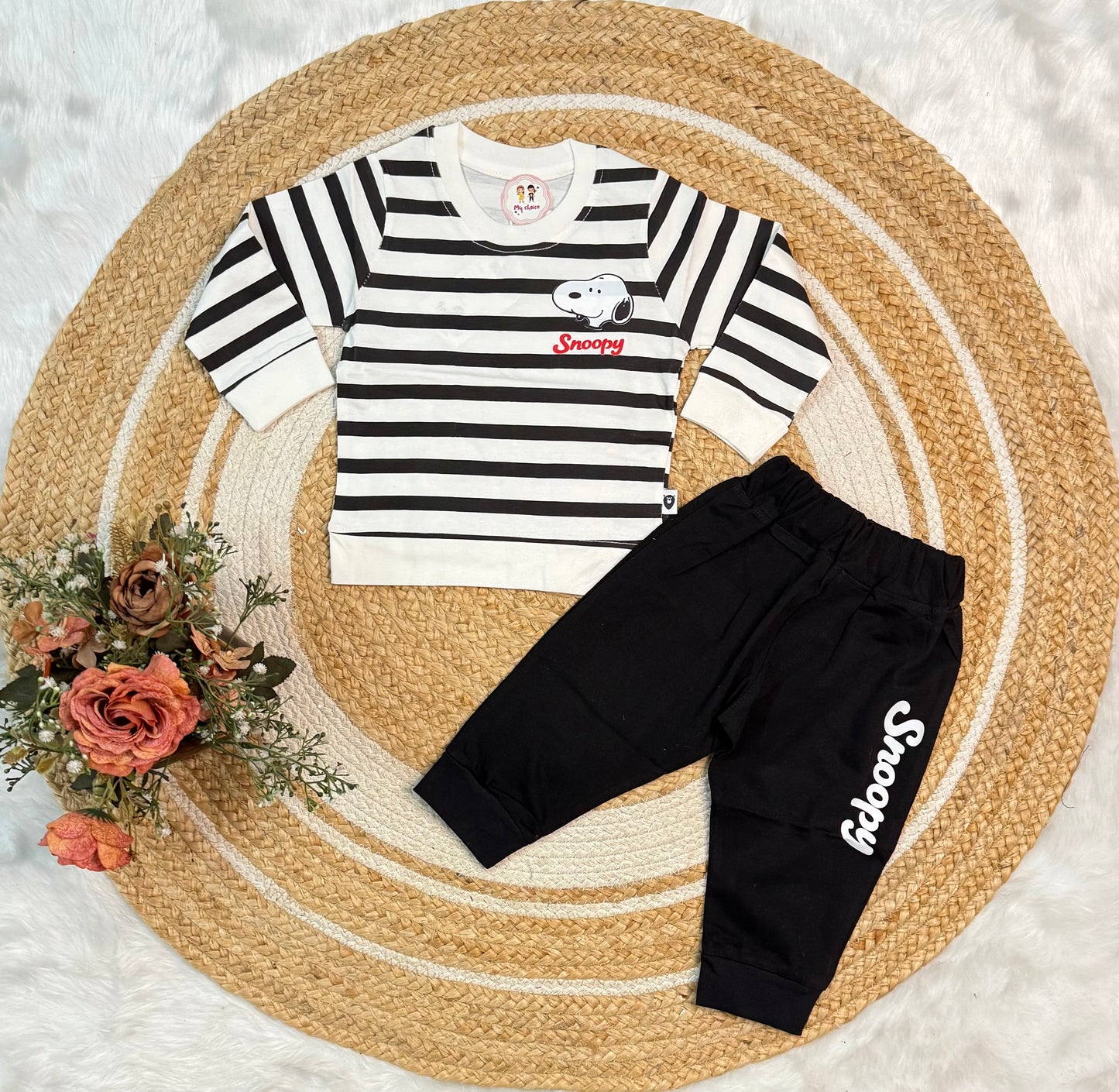 Kids Jogger Set – Black and White Stripes