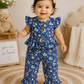 Peplum Top with Pant Set - Blue Flower