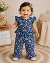 Peplum Top with Pant Set - Blue Flower