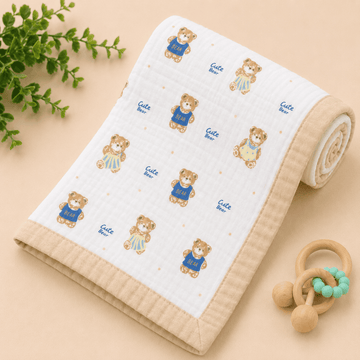 Muslin Receiving Blanket - Teddy Love