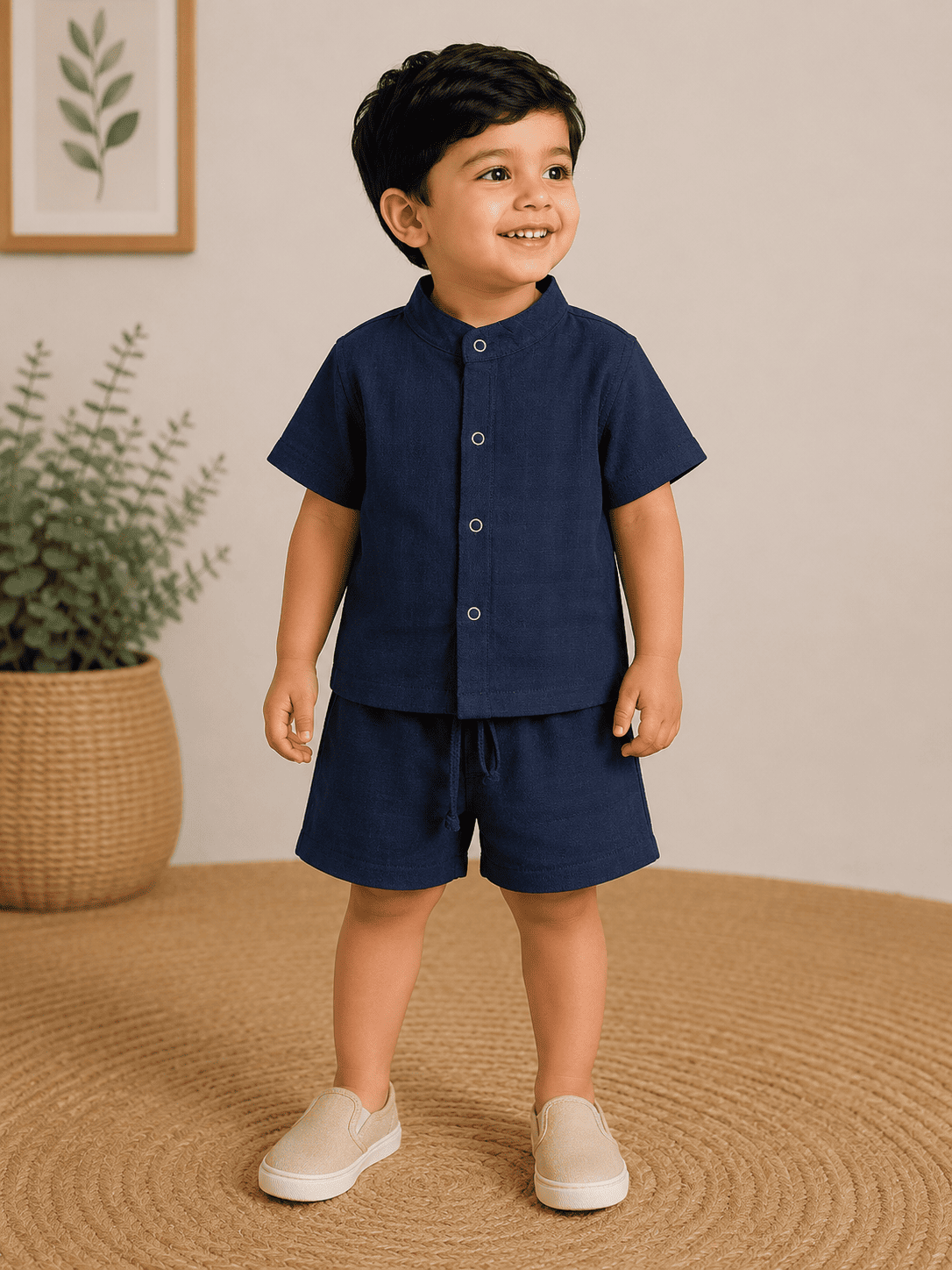 Premium Muslin Co-Ord Set - Navy Blue