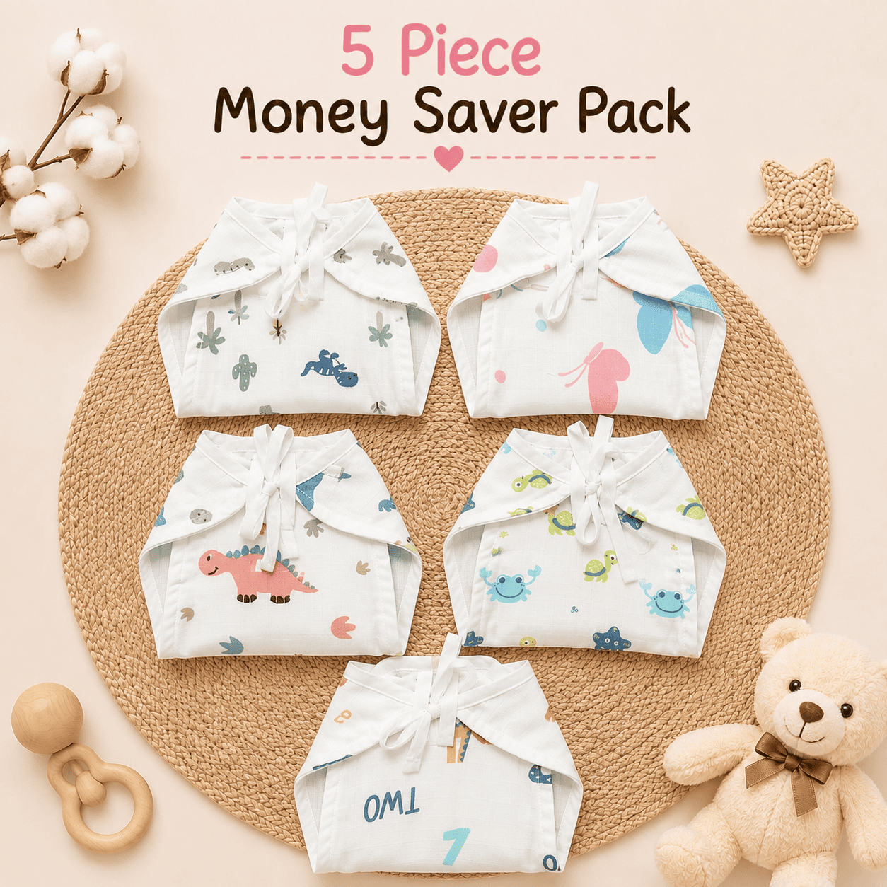 Muslin 6 layer Nappy- Pack Of 5