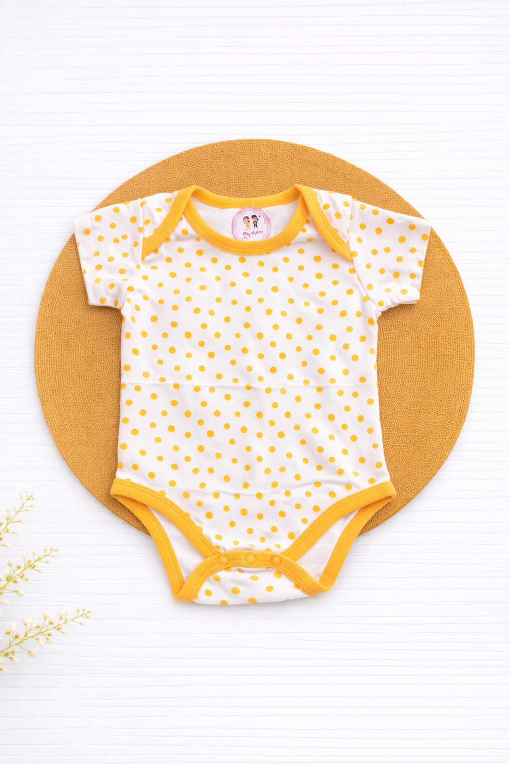 Onesie- White Yellow Dots
