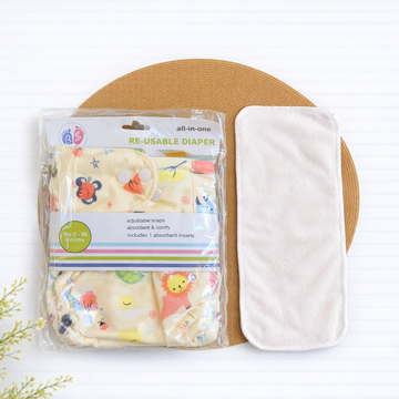 Velvet Cloth Diaper Adjustable & Reusable with Pad - Yellow