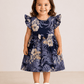 Frill Sleeve Frock - Purple Leaf with Flower