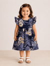 Frill Sleeve Frock - Purple Leaf with Flower