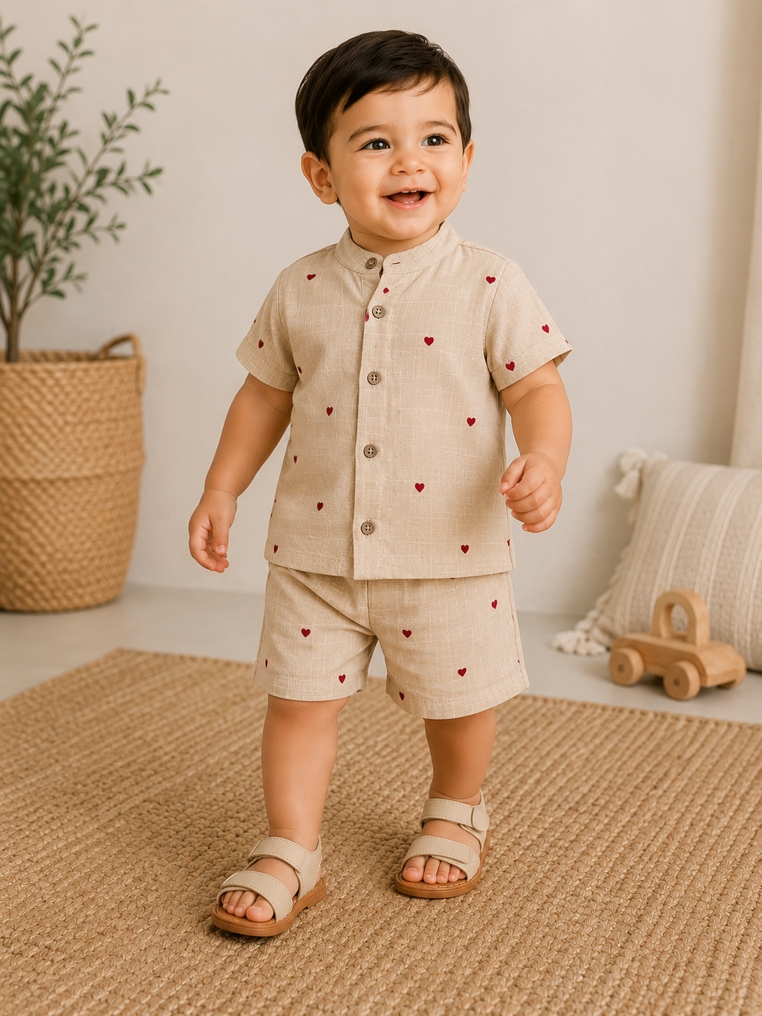 Premium Muslin Co-Ord Set for Boys - Sandal Colour