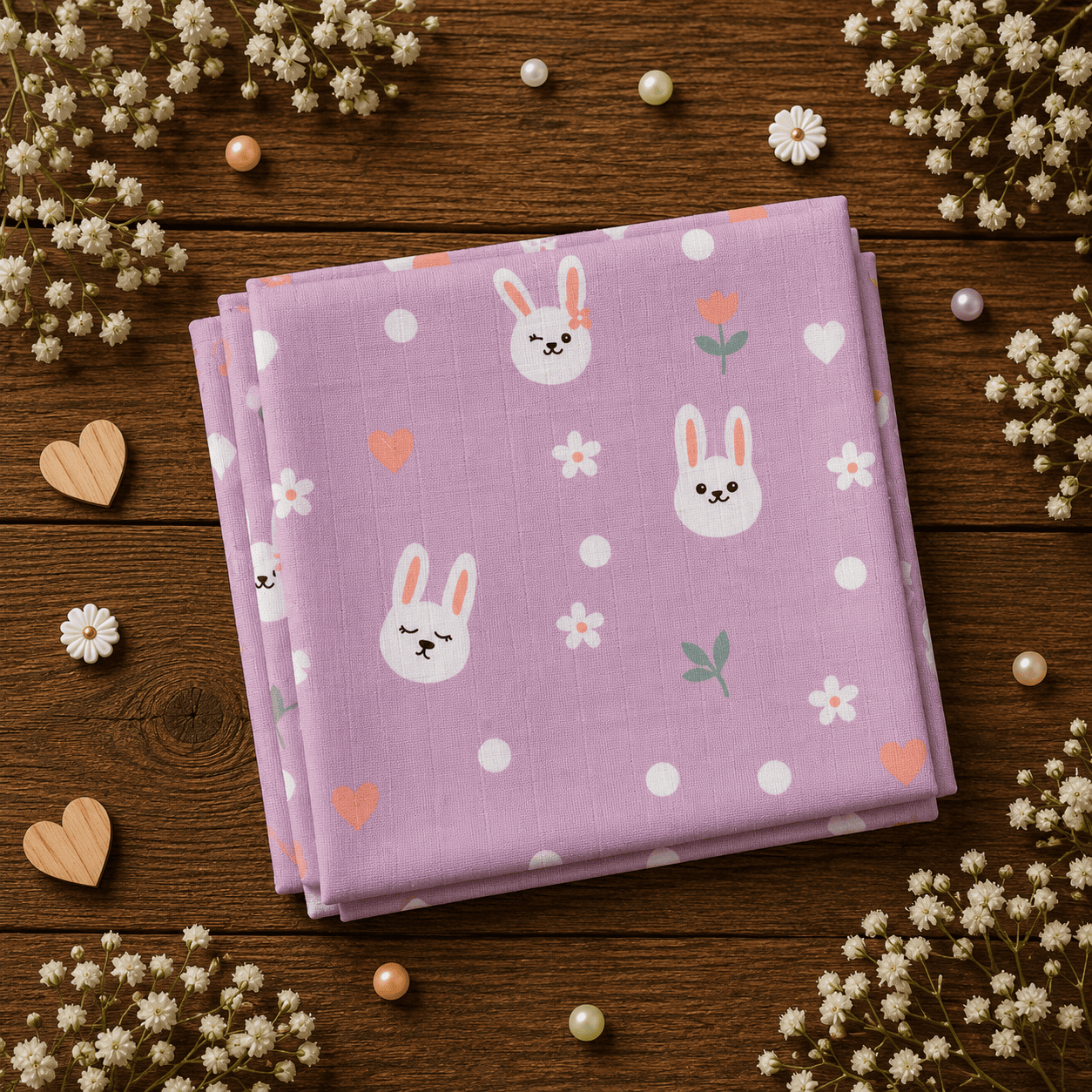 Muslin Bath Towel - Lilac Bunny