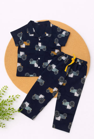 Half Sleeve Kids Night Suit - Black Car