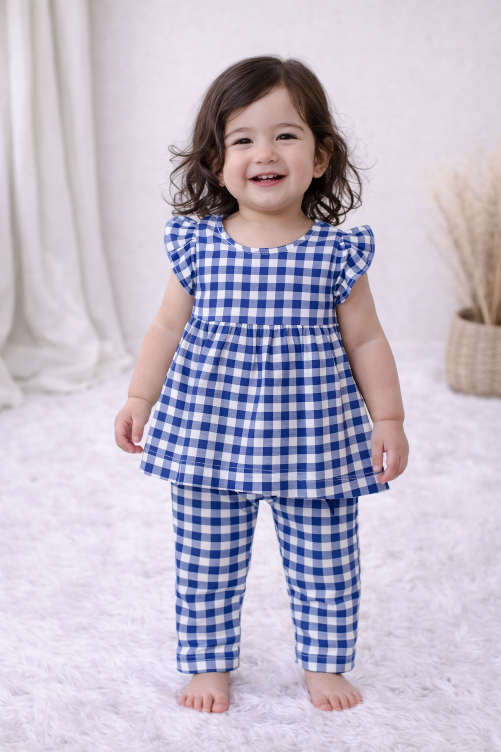 Frock with Pant Co-ord Set - Blue White Checked