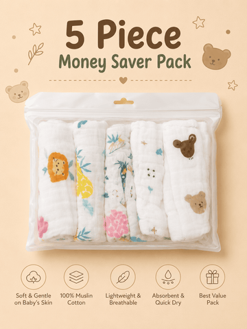 Crinkled Muslin Velcro Nappy - Pack of 5