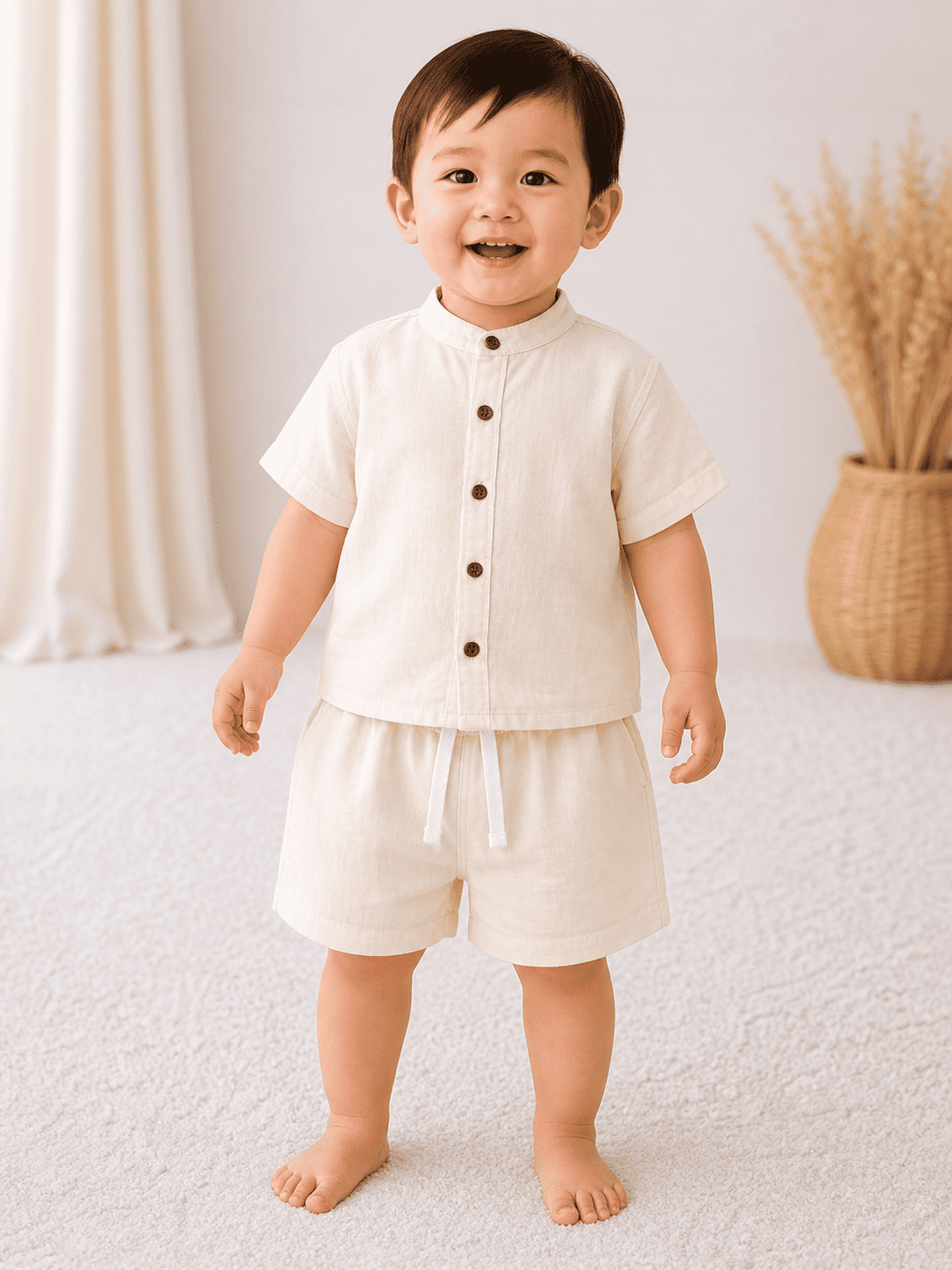 Premium Muslin Co-Ord Set for Boys - Cream colour