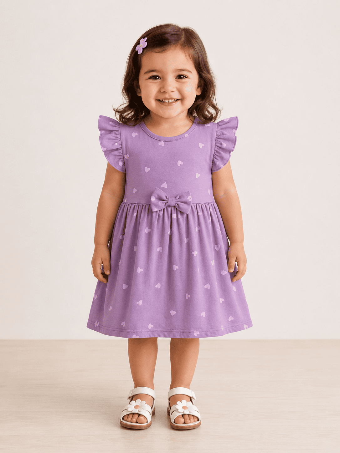 Frill Sleeve Frock - Lavender Heart