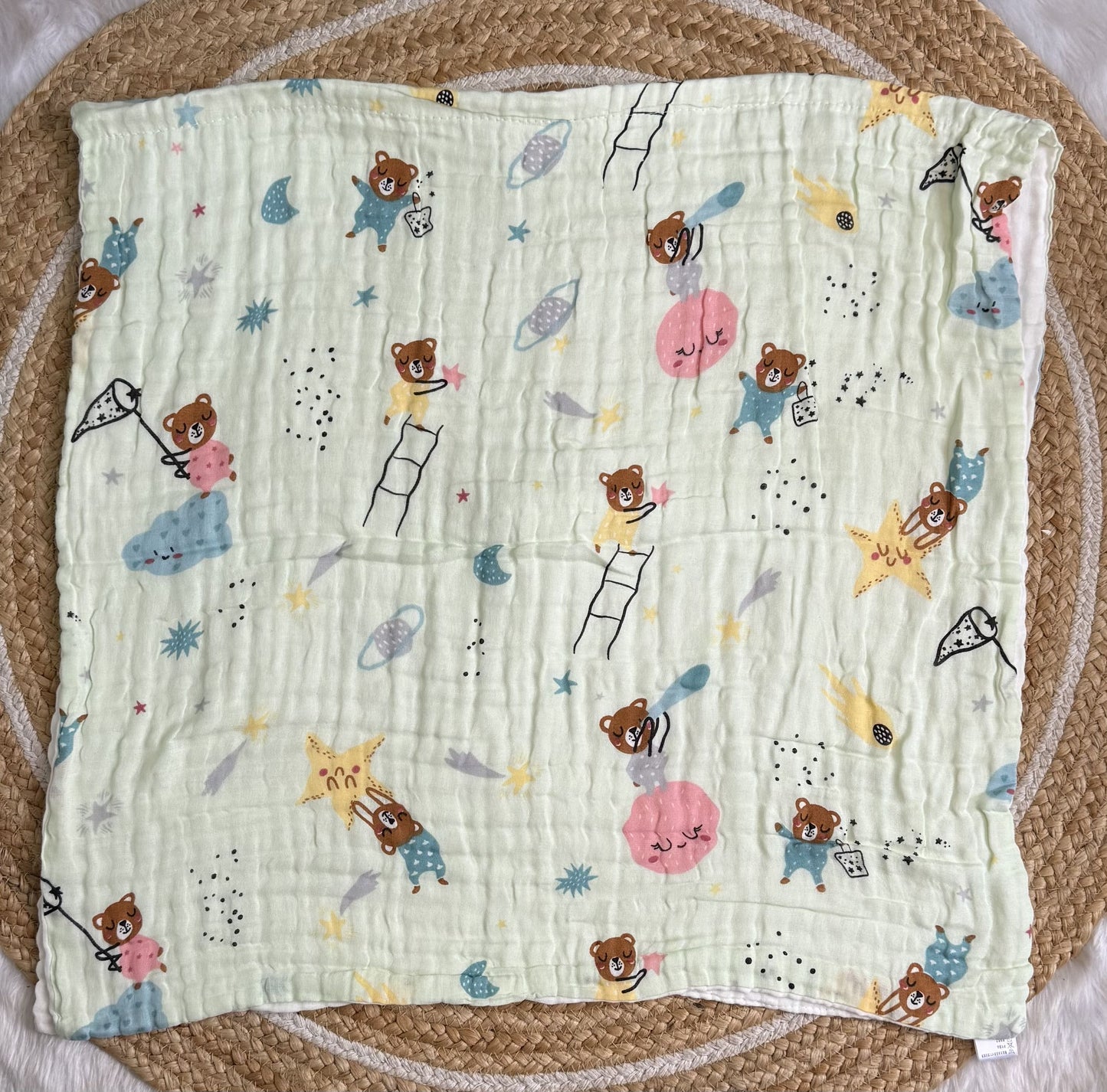 Muslin 6 Layer Bath Towel-     Teddy in Space